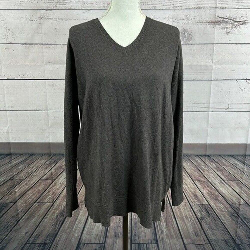 Jolie Cashmere Blend Sweater Womens Medium Gray Vneck Minimalist Soft Pull Over